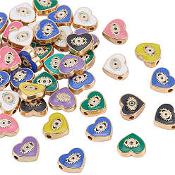 (52) Непрозрачная лаванда 60 Шарики из сплава эмали шт., сердце с конским глазом, разноцветные, 9x10x4 мм, отверстие : 1.6 мм