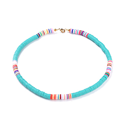 Бирюза Колье из бисера ручной работы из полимерной глины хэйши, с латунными распорными шариками и 304 выводами из нержавеющей стали, бирюзовые, 15.9~16.1 дюйм (40.5~41 см)