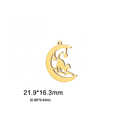 Золотой Кулон из нержавеющей стали, Луна с кошкой, золотые, 21.9x16.3 мм