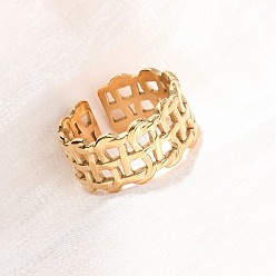 Настоящее золото 18K 304 открытые манжеты из нержавеющей стали для женщин, тканый, ионное покрытие (ip), реальный 18 k позолоченный, 9.5 мм, размер США 7 3/4 (17.9 мм)