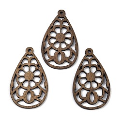 Кокосово-Коричневый Подвески из орехового дерева, слеза, кокосового коричневый, 44.5x27x2.5 мм, отверстие : 2 мм