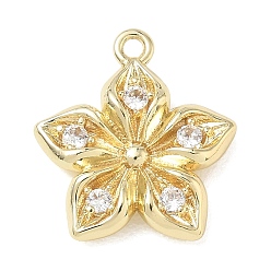 Chapado en Oro Real 18K Latón micro pavimenta claro colgantes de circonio cúbico, encantos de la flor, real 18 k chapado en oro, 18x16x3.5 mm, agujero: 1.5 mm