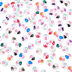 White Glass Cabochons, Half Round/Dome with Constellation/Zodiac Sign, For Jewelry Making, White, 12x4mm, 120pcs/box