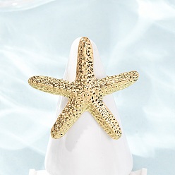 Golden 304 Stainless Steel Cuff Open Rings, Starfish, Ion Plating(IP), Golden, US Size 6 3/4(17.1mm)