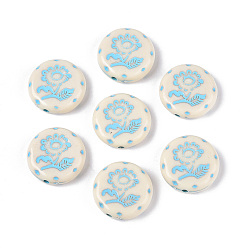 Светло-Голубой Окрашенные непрозрачные акриловые бусины, плоский круглый с цветком, Небесно-голубой, 18x5~5.5 мм, отверстие : 1.6~1.8 мм, Около 384 шт / 500 г