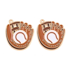 Шоколадный Спортивные сплавы эмалированные подвески, Брелоки в виде бейсбольных перчаток, золотой свет, цвет шоколада, 22.5x21.5x1.5 мм, отверстие : 1.2 мм