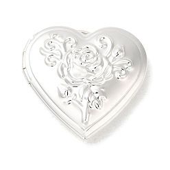 Silver Rack Plating Brass Locket Pendants, Photo Frame Charms for Necklaces, Long-Lasting Plated, Heart with Flower Charm, Silver, 29.5x28.5x7.5mm, Hole: 2.2mm, Inner Diameter: 17x21.5mm