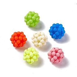 Mixed Color Handmade Plastic Woven Beads, Frosted Round, Mixed Color, 15mm, Hole: 3mm