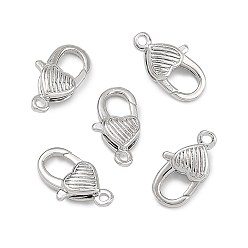 Platinum SHEGRACE Brass Lobster Claw Clasps, Heart, Cadmium Free & Lead Free & Nickel Free, Platinum, 13x7x4mm, Hole: 1.2mm