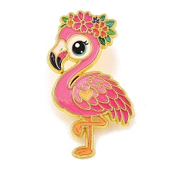 Flamingo Shape Красочные эмалированные броши с цветочным рисунком, Застежки для значков из золотого сплава для рюкзаков и одежды, форма фламинго, 36x23 мм