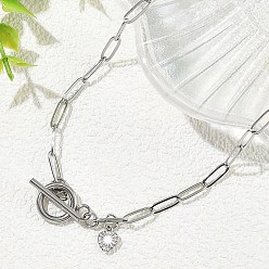 Нержавеющая Сталь Цвет 304 колье из скрепок из нержавеющей стали, с 304 застежками-карабинами из нержавеющей стали и подвесками в виде сердечек, без потускнения, цвет нержавеющей стали, 17.32 дюйм (44 см)
