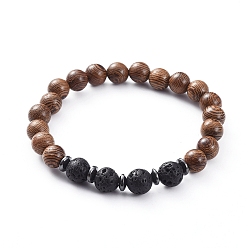 Лавовый камень Деревянные браслеты из бисера унисекс, с бусинами из натуральной лавы, немагнитные синтетические гематит бусины, 2-3/8 дюйм (5.9 см)