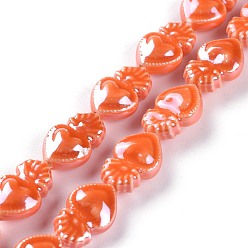 Оранжевый Гладкие фарфоровые бусины ручной работы, форма осьминога, оранжевые, 15.7x10.3x6.2 мм, Отверстие : 1.2 мм, около 24 шт / нитка, 14.57'' (37 см)