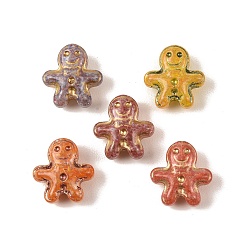 Gingerbread Man Краски для выпечки стеклянные бусины, металла обвитые, разноцветные, Колобок, 15x14x6.5 мм, отверстие : 1 мм