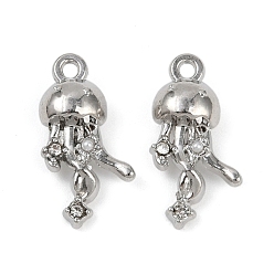 Платина Подвески из сплава , со стразами, без свинца, без кадмии и без никеля, стойки покрытие, медуза, платина, 18x9.5x5 мм, отверстие : 1.4 мм