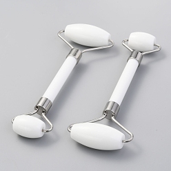 Glass Opaque Glass Brass Face Massager, Facial Rollers, Platinum, 142~150x54~58x19~22mm