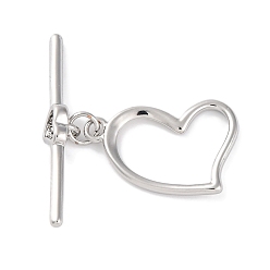 Платина Покрытие стойки экологически чистые латунные застежки-тоглы, без кадмия, без никеля и без свинца, долговечный, сердце, платина, 25 мм, 20.5x14x1.5 мм, отверстие : 1.8 мм, бар: 5x29.5x4.5 mm, отверстие : 1.5 мм