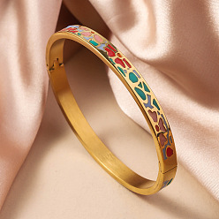 Разноцветный 304 из нержавеющей стали эмаль браслеты, шарнирные браслеты для женщин, ионное покрытие (ip), реальный 18 k позолоченный, красочный, внутренний диаметр: 2-3/8 дюйм (6 см)