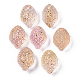 Wheat Transparent Spray Painted Glass Charms, with Golden Foil, Textured, Lemon, Wheat, 14x10x9mm, Hole: 1mm