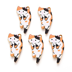 Сэнди Коричневый Подвески из эмали и сплава, с печататься, без кадмия, без никеля и без свинца, кошачье очарование, золотые, песчаный коричневый, 25x13x2 мм, отверстие : 1.2~1.4 мм