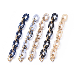 Mixed Color Handmade Cable Chains, with Acrylic Linking Rings and CCB Plastic Linking Rings, Imitation Gemstone, for Jewelry Making, Mixed Color, Link: 38x23.5x6.5mm, 28x17x5mm, 39.37 inch(1)m/strand