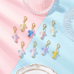 (52) Непрозрачная лаванда Акриловые подвесные украшения, крестик, с золотыми застежками-клешнями из цинкового сплава, разноцветные, 32 мм