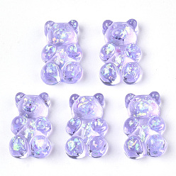Lilac Transparent Epoxy Resin Cabochons, with Sequins, Hologram Cabochons, Bear, Lilac, 17x11x6~7mm