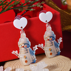 Снеговик Рождественские акриловые серьги-гвоздики, платина, снеговик, 50x30 мм