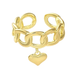 Real 18K Gold Plated Open Brass Rings, Heart Charms, Real 18K Gold Plated, Inner Diameter: US Size 7 1/4(17.5mm)
