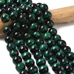 Зеленый Природных тигровый глаз бисер нитей, окрашенные, круглые, зелёные, 12 мм, отверстие : 1 мм, около 32 шт / нитка, 37 см