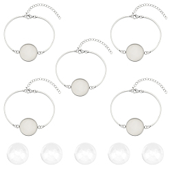 Нержавеющая Сталь Цвет 5шт. 304 браслеты из нержавеющей стали с плоским круглым кабошоном, для ссылка браслет решений, с 5 прозрачными стеклянными кабошонами, цвет нержавеющей стали, лоток : 20 мм, 5-1/4 дюйм (13.2 см)