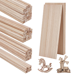 Bois Solide 160 pièces 4 styles bâtonnets de bois carrés pour loisirs créatifs, avec 10 pièces de feuilles de bois artisanales, rectangle, burlywood, 250x3.5~100x2~6mm