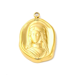 Настоящее золото 18K 304 подвески из нержавеющей стали, овал с подвеской девы марии, вакуумное покрытие pvd, реальный 18 k позолоченный, 20.5x13.5x3.5 мм, отверстие : 1.5 мм
