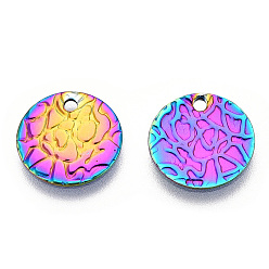 Rainbow Color Ионное покрытие (ip) 304 брелоки из нержавеющей стали, , плоский круглый шарм, Радуга цветов, 12x0.8 мм, отверстие : 1.4 мм