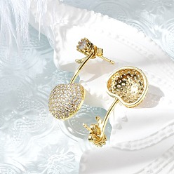 Настоящее золото 18K Серьги-гвоздики из вишневой латуни с микропаве из кубических цирконий, стойки покрытие, долговечный, без свинца и без кадмия, реальный 18 k позолоченный, 27.5x14.5 мм