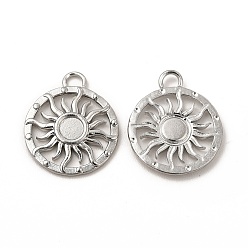 Нержавеющая Сталь Цвет Устойчив к потускнению 304 подвеска из нержавеющей стали с кабошоном, плоские круглые с солнцем, цвет нержавеющей стали, лоток : 3 мм, 15x12.5x1 мм, отверстие : 1.6 мм
