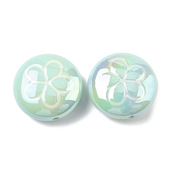Аквамарин 2 акриловые бусины с УФ-покрытием, радужный, плоские круглые с цветком, с эмалью, аквамарин, 24.5x10.5~11 мм, отверстие : 2.2 мм