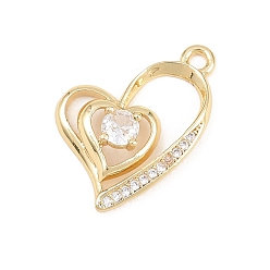 Настоящее золото 18K Подвески из латуни с микро-паве ко Дню святого Валентина, прозрачные циркониевые подвески, сердце прелести, реальный 18 k позолоченный, 21x16x5 мм, отверстие : 1.6 мм