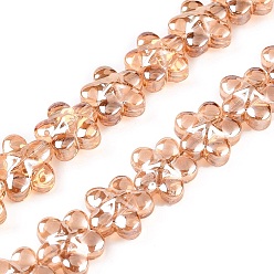 (932FM) Темно-синий аква-матовый с подкладкой Стеклянные бусины с гальваническим покрытием , цветок, темно-золотистые, 12x12.5x7 мм, отверстие : 1 мм, около 54~55 шт / нитка, 24.57~24.96 дюйм (62.4~63.4 см)