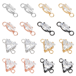 Mixed Color 16Pcs 2 Style Brass Clear Cubic Zirconia Links, Triangle & Horse Eye, Mixed Color, 8pcs/style
