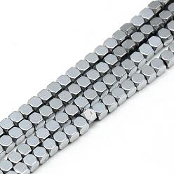 Silver Plated Electroplate Non-magnetic Synthetic Hematite Beads Strands, Faceted, Cube, Silver Plated, 2x2x2mm, Hole: 1mm, about 193pcs/strand, 15.7 inch