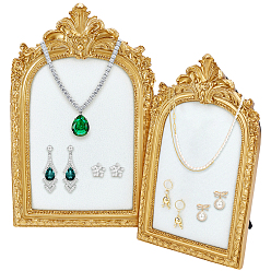 Золотистый 2шт. 2 стили: фоторамка в форме арки из смолы и бархата, подставка для демонстрации ожерелий, золотые, 19.4~22.5x12.2~14.5x1.85~2.1 см, 1 шт / стиль