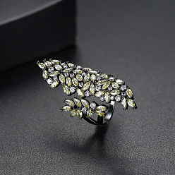 Лимонный шифон Кольца-манжеты из листовой латуни с микропаве из кубического циркония для женщин, металлический черный , лимонный шифон, 43 мм, внутренний диаметр: регулируемый