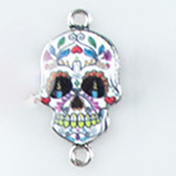 Colorful Cinco de Mayo Alloy Enamel Connector Charms, Sugar Skull Links, Platinum, Colorful, 26x14mm