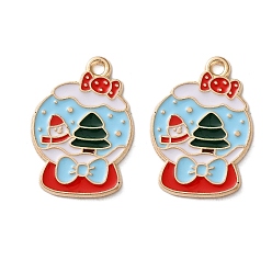 Круглые Подвески из эмали и сплава, Новогодняя тема, золотой свет, Хрустальный шар, 23x16x1.2 мм, отверстие : 1.6 мм