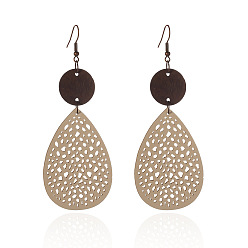 Teardrop Серьги-подвески из железного дерева, с искусственной кожей, золотые, слеза, 90x35 мм