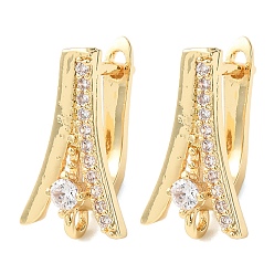 Настоящее золото 18K Латунная фурнитура для серег, с микро проложить четкого кубического циркония, стойки покрытие, долговечный, без кадмия и без свинца, с петлей, реальный 18 k позолоченный, 17.5x10x10.5 мм, отверстие : 1.4 мм, штифты : 1.2 мм