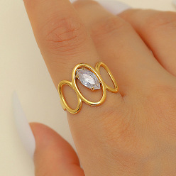 Oval 304 Кольца-манжеты из нержавеющей стали с кубическим цирконием для женщин, реальный 18 k позолоченный, овальные, внутренний диаметр: 16 мм