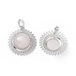 Розовый Кварц Природного розового кварца подвески, солнечные чары, с латунной фурнитурой платинового цвета, полукруглый, 31x27.5x12 мм, отверстие : 7x5 мм