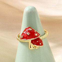 Настоящее золото 16K Латунные эмалевые регулируемые открытые манжеты для женщин, без кадмия и без свинца, гриб, реальный 16 k позолоченный, регулируемый; 14x13мм